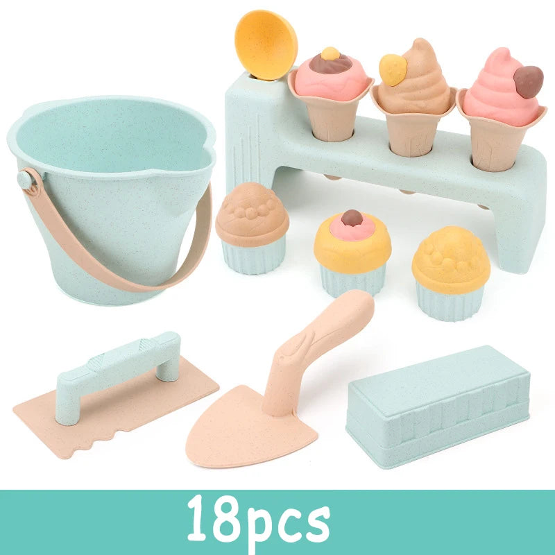 Kid Ice Cream Beach Set Toy Sand Shovel Sandcastle Sandbox Molds Building Kit Summer Fun Outdoor Play Water Sand Travel Toy Gift
