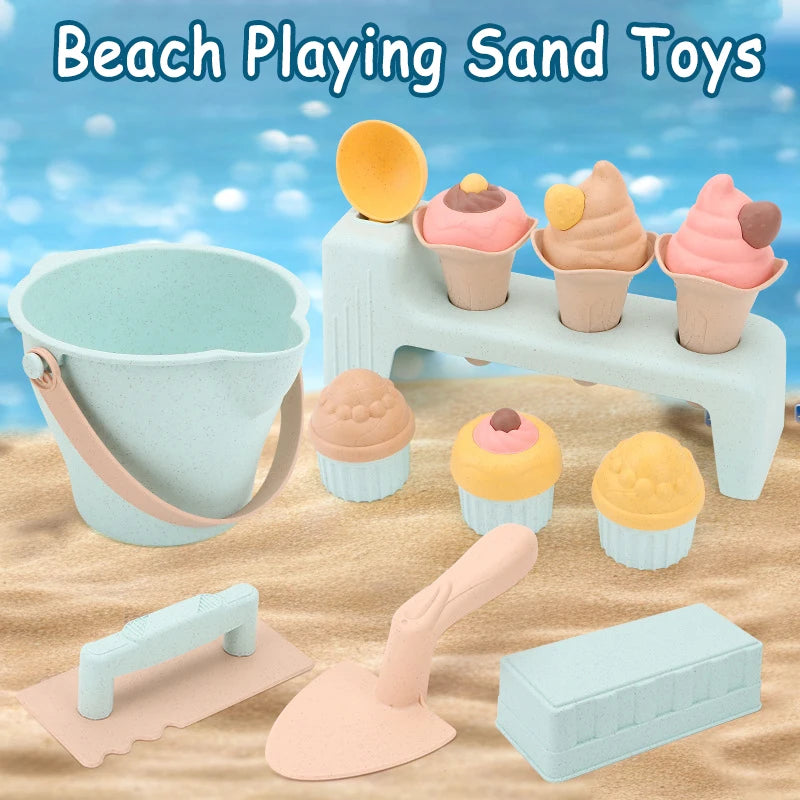 Kid Ice Cream Beach Set Toy Sand Shovel Sandcastle Sandbox Molds Building Kit Summer Fun Outdoor Play Water Sand Travel Toy Gift