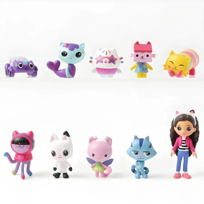 13pcs Gabby Dollhouse Anime Figure Toy Smiling Car Cat Hug Gaby Girl Dolls Mercat Cartoon Action Figure Kids Xmas Birthday Gifts