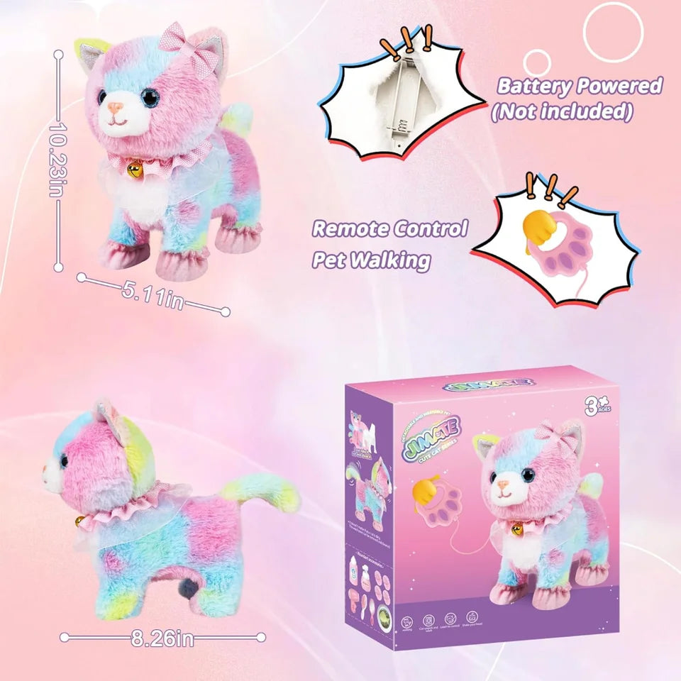 Interactive Electronic Plush Toy, Walking and Barking Robot Colorful Cat Plush, Remote Control Kitten Pets, Best Gifts for Girls