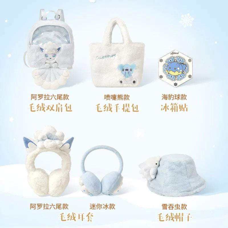 Original PokéMon Snow Realm Illusion Series Plush Ear-Muff Backpack Spheal Snom Ornament Toy New Year Birthday Valentine'S Gift