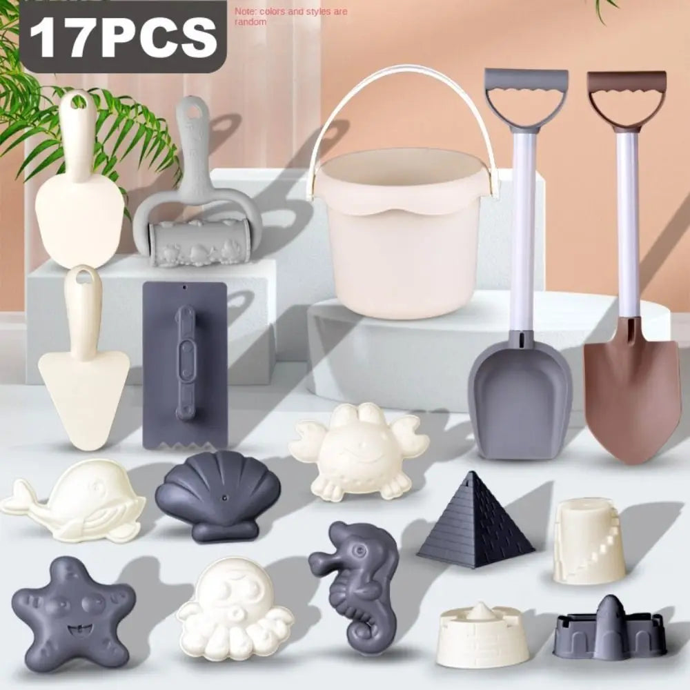 1 Set Portable Beach Sand Play Toys Cartoon Lightweight Beach Play Toys Funny Morandi color Beach Bucket Toys Children