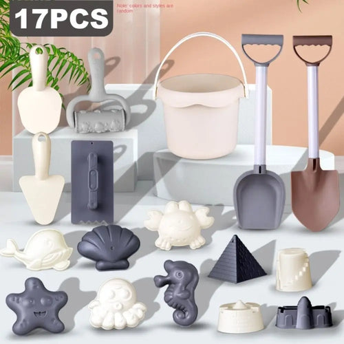 1 Set Portable Beach Sand Play Toys Cartoon Lightweight Beach Play Toys Funny Morandi color Beach Bucket Toys Children
