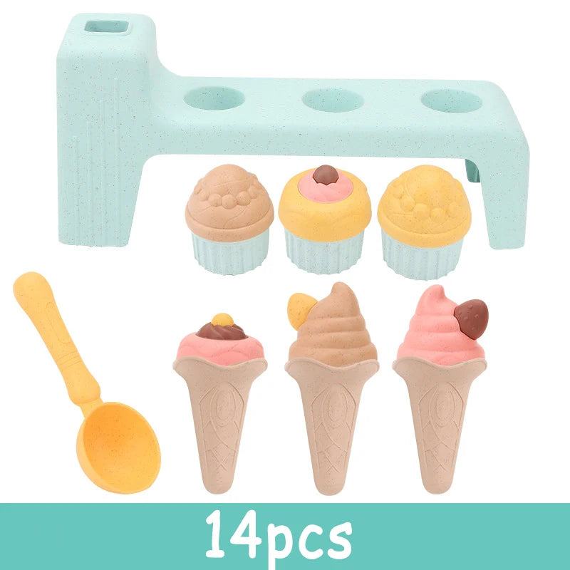 Kid Ice Cream Beach Set Toy Sand Shovel Sandcastle Sandbox Molds Building Kit Summer Fun Outdoor Play Water Sand Travel Toy Gift