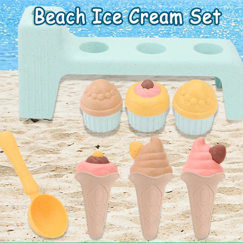 Kid Ice Cream Beach Set Toy Sand Shovel Sandcastle Sandbox Molds Building Kit Summer Fun Outdoor Play Water Sand Travel Toy Gift