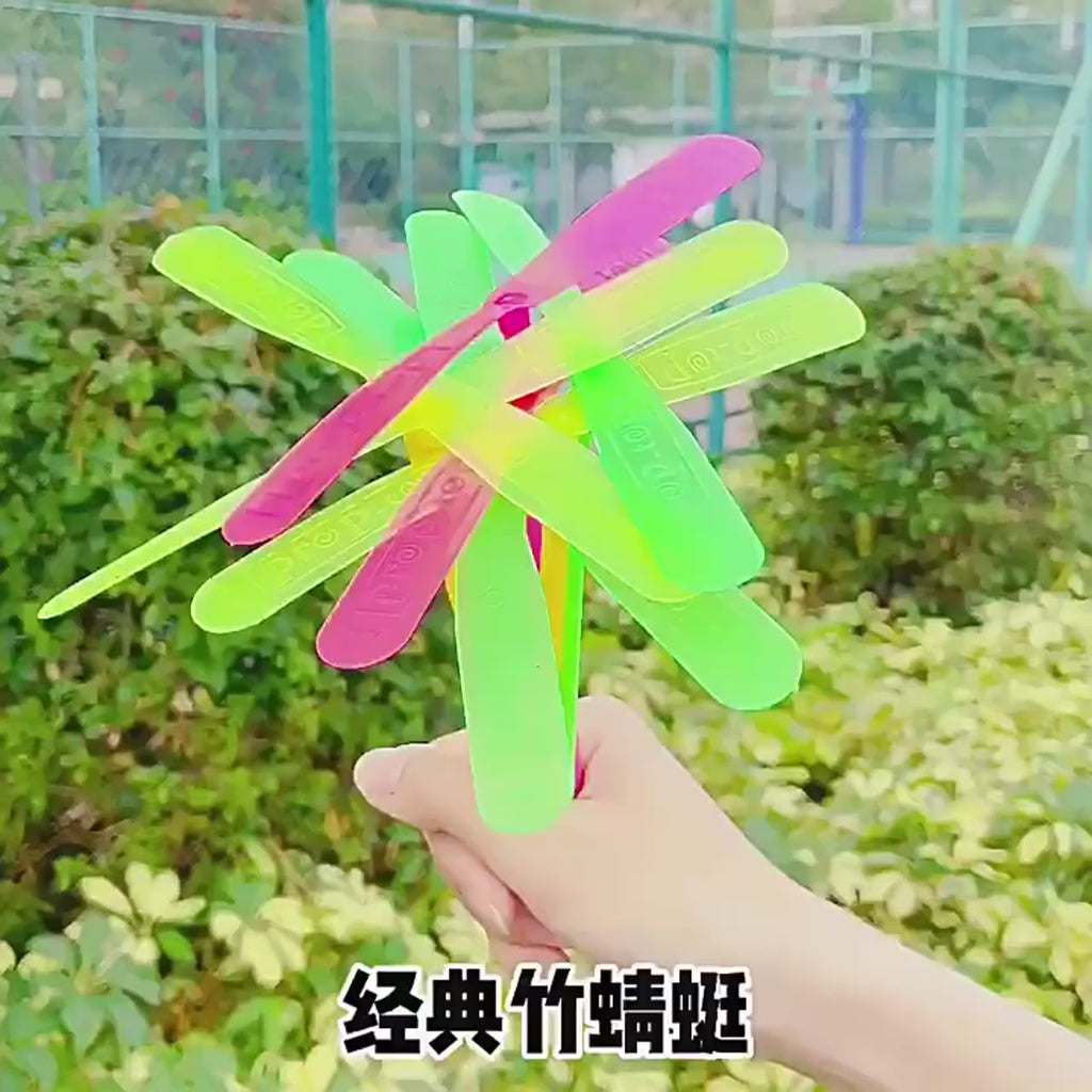 1-20pcs Plastic Bamboo Dragonfly Shape Hand Push Flying Propeller Outdoor Sports Game Kids Toy Gift Rotating Flying Arrow Games